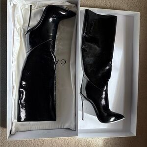 Casadei Shiny Black Heeled Boots